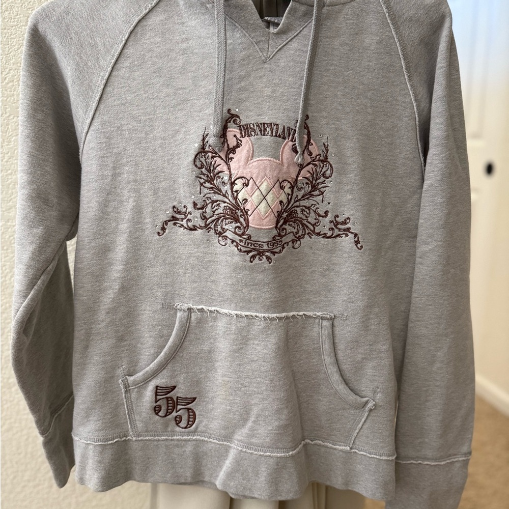 Disney Gray Hoodie with Embroidered Logo- Vintage, in park purchase
